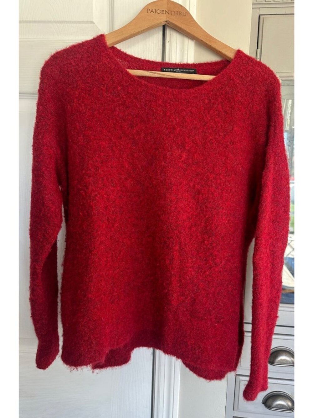 Peruvian Connection Red Alpaca Blend Sweater Medium Soft Cozy Knit Lightweight